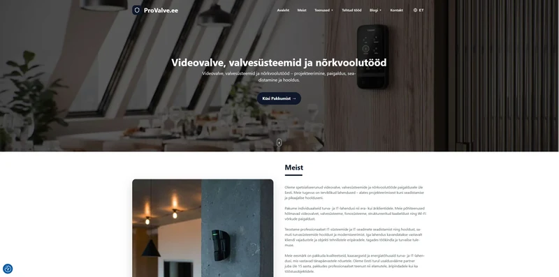 provalve.ee website for security systems and low-voltage works